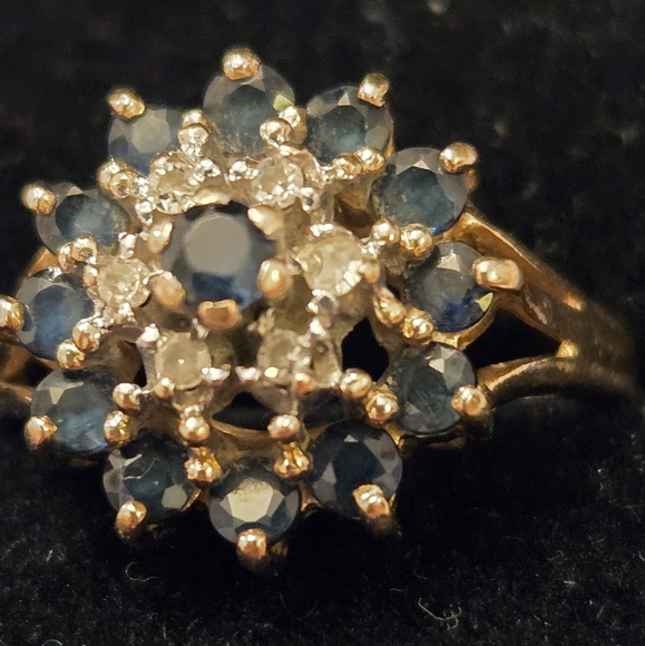 Sapphire and Diamond Ring, 10 karat yellow gold, size 8 - Picture 5 of 5